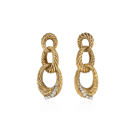 1970s 18KT Yellow Gold Diamond Earrings front