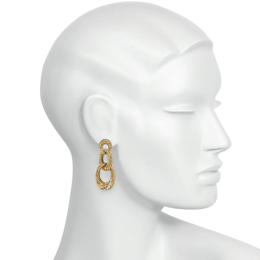 1970s 18KT Yellow Gold Diamond Earrings on ear