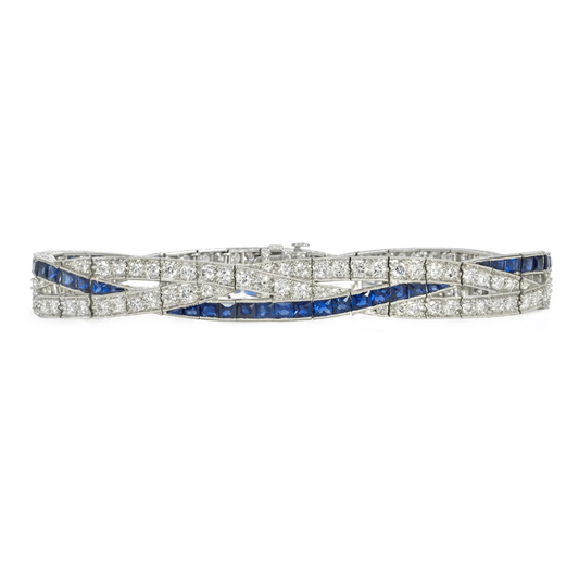 J.E. Caldwell Art Deco Platinum Diamond & Sapphire Bracelet front