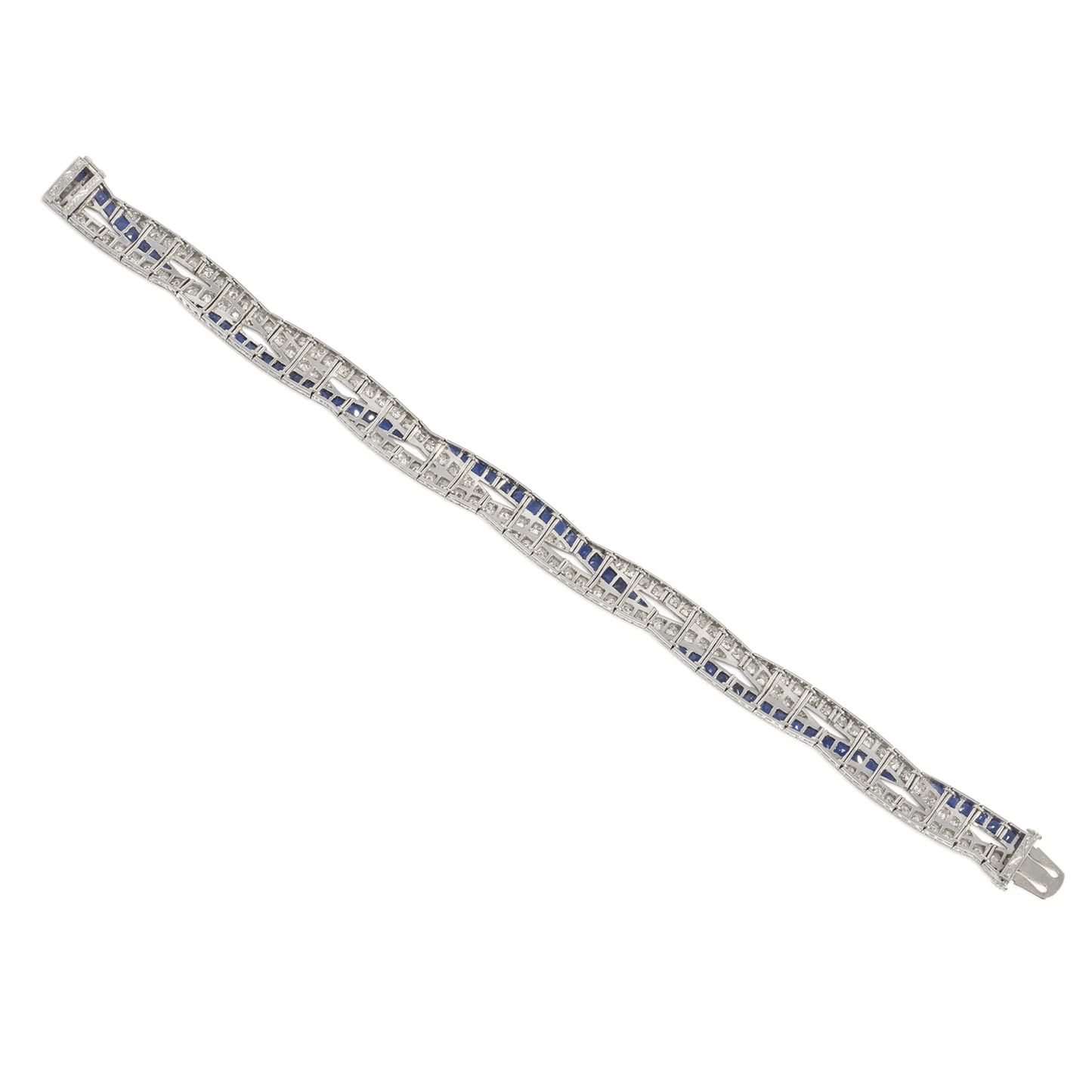 J.E. Caldwell Art Deco Platinum Diamond & Sapphire Bracelet back