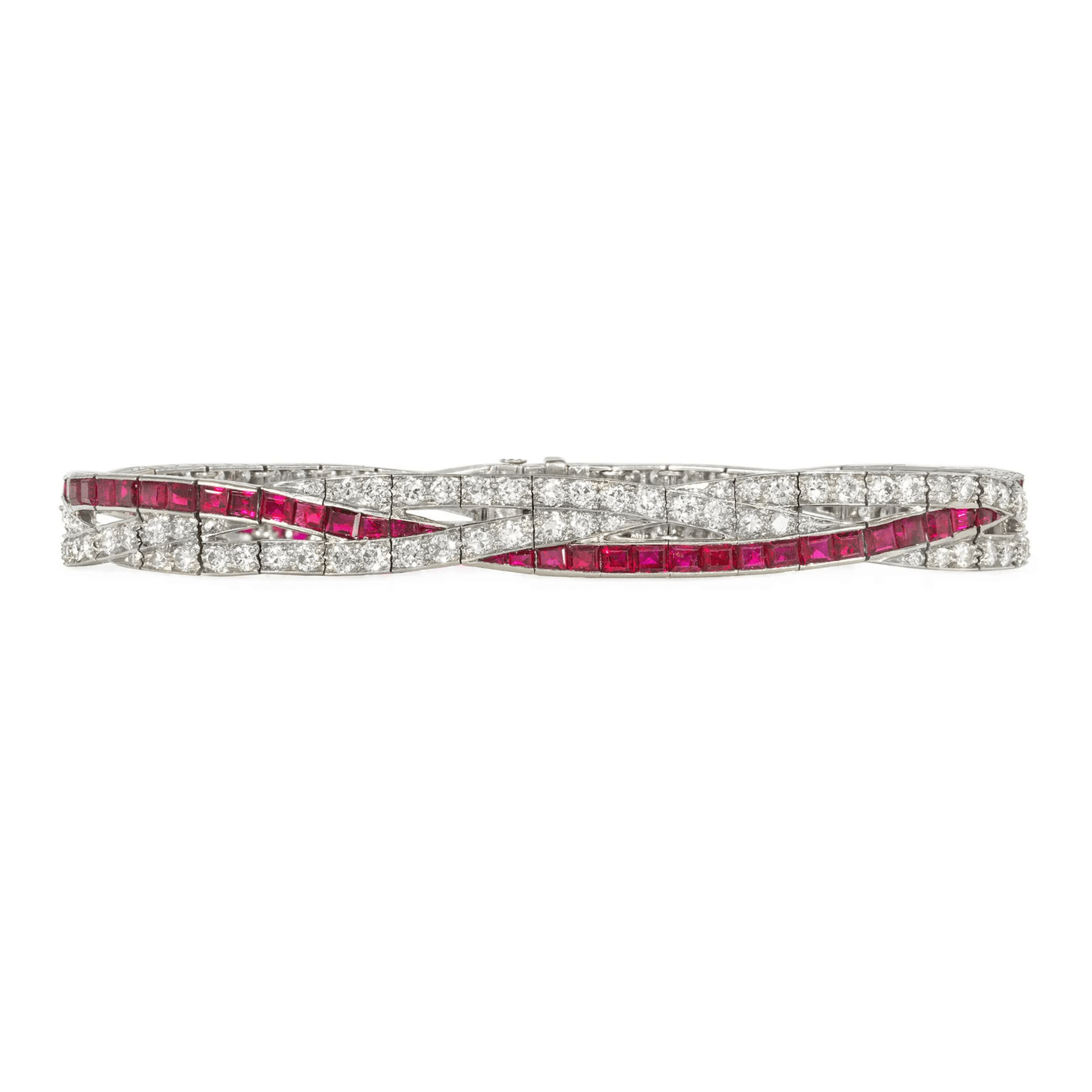 J.E. Caldwell Art Deco Platinum Diamond & Ruby Bracelet front