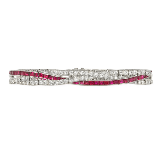 J.E. Caldwell Art Deco Platinum Diamond & Ruby Bracelet front