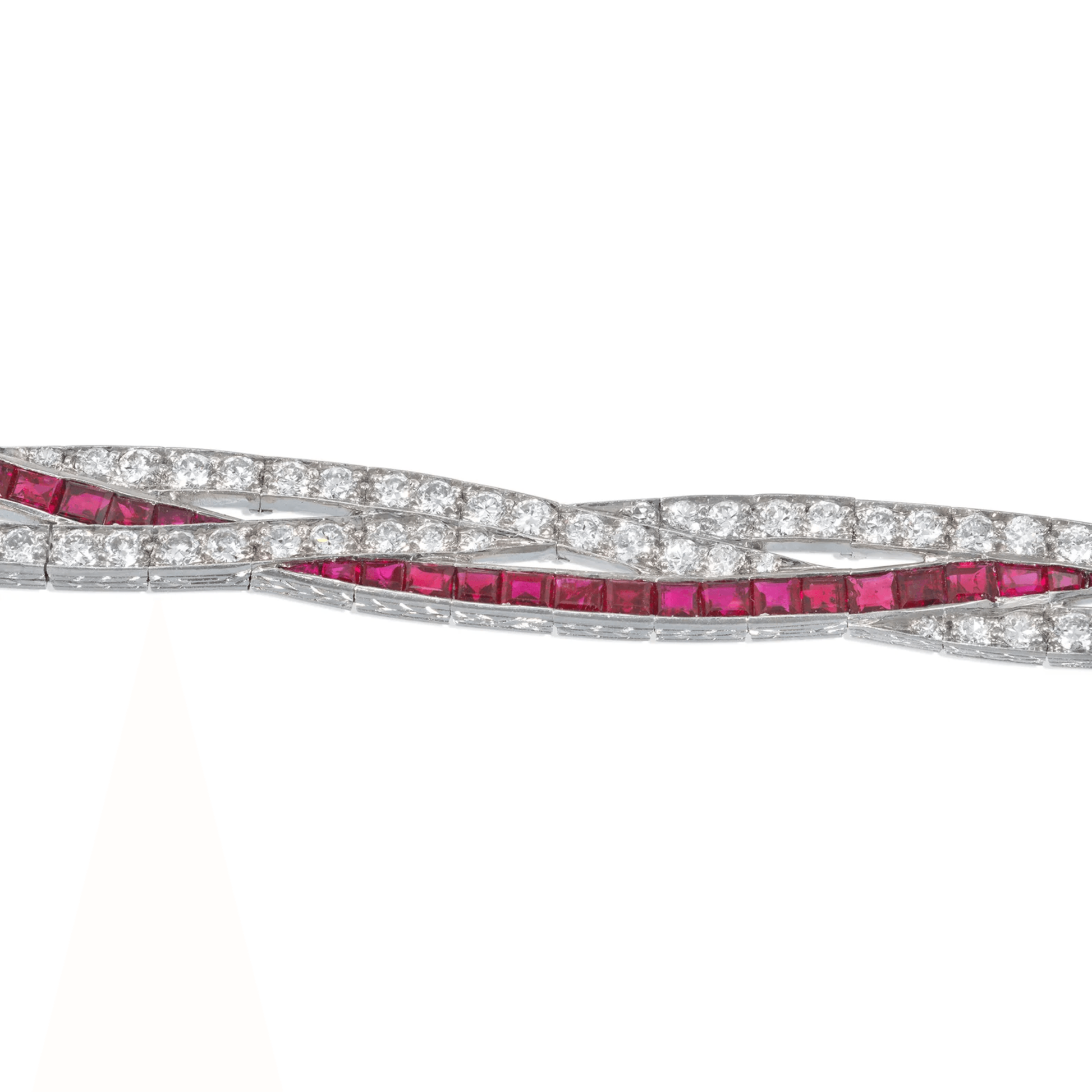 J.E. Caldwell Art Deco Platinum Diamond & Ruby Bracelet close-up