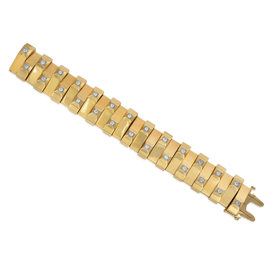 Rene Boivin French Art Deco Platinum & 18KT Yellow Gold Diamond Bracelet front