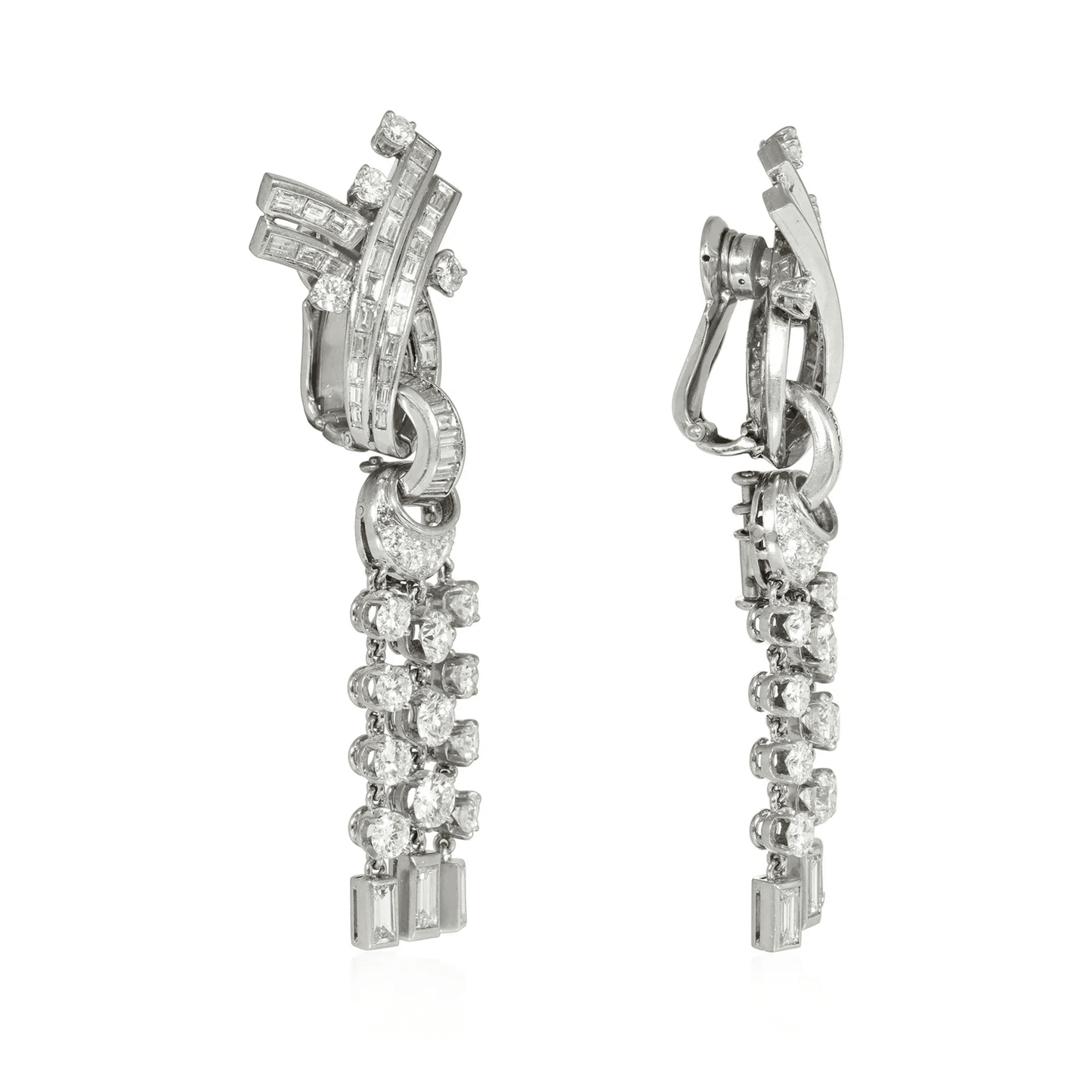 Boucheron Paris Retro Platinum Diamond Tassel Earrings side