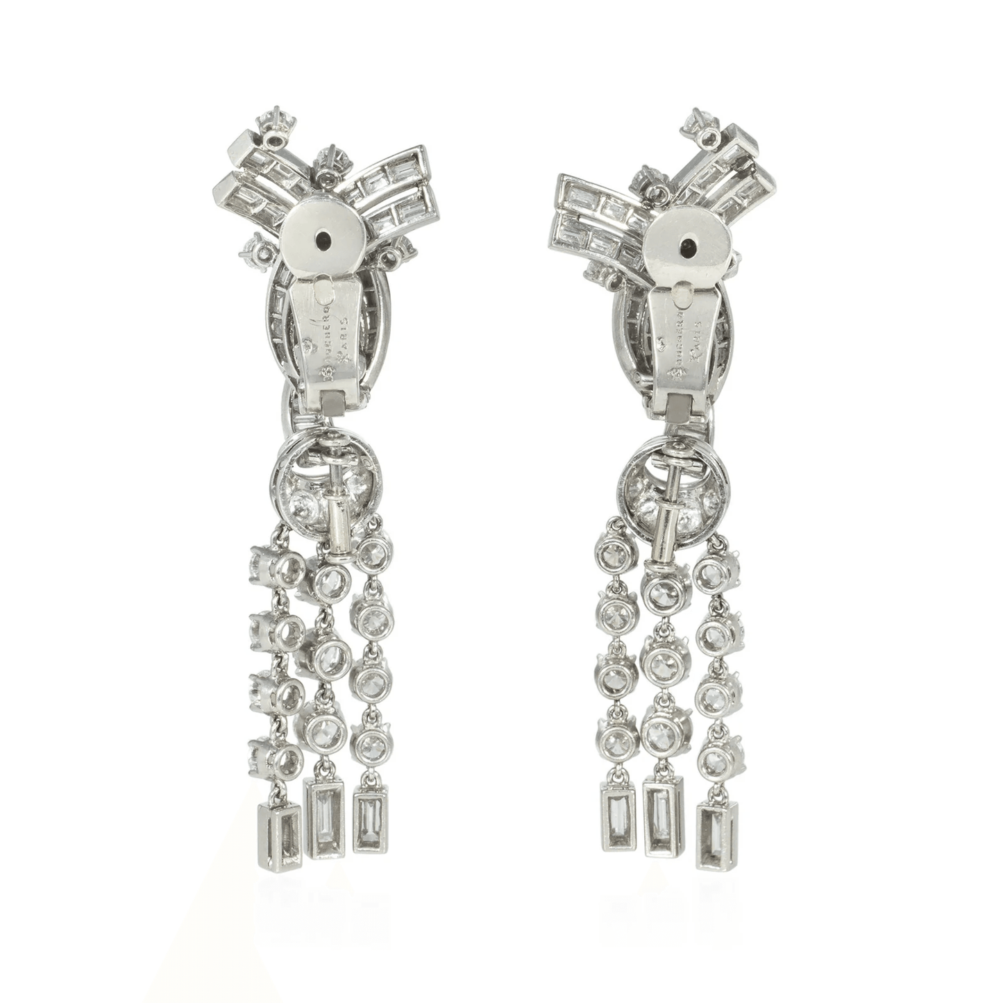 Boucheron Paris Retro Platinum Diamond Tassel Earrings back
