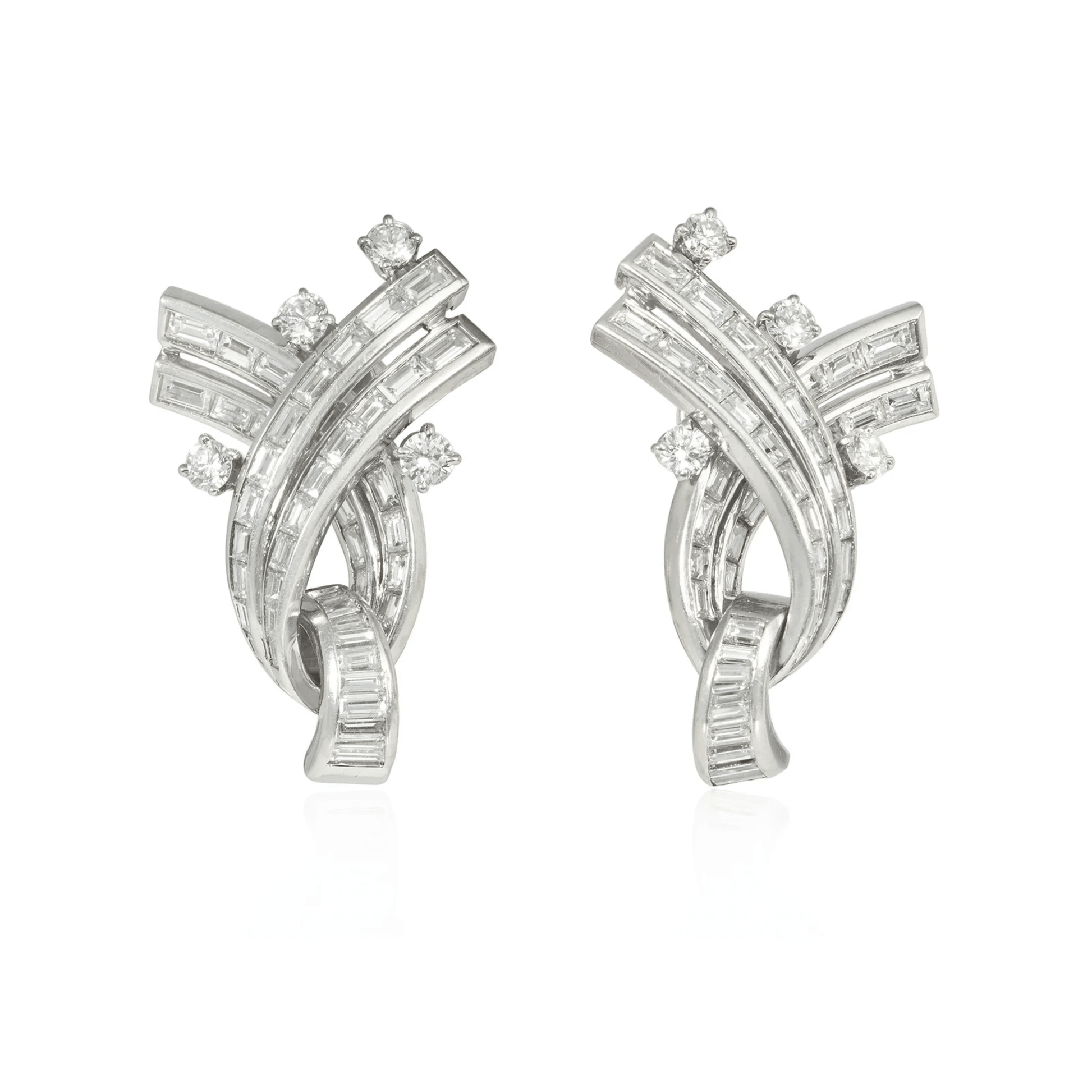 Boucheron Paris Retro Platinum Diamond Tassel Earrings front