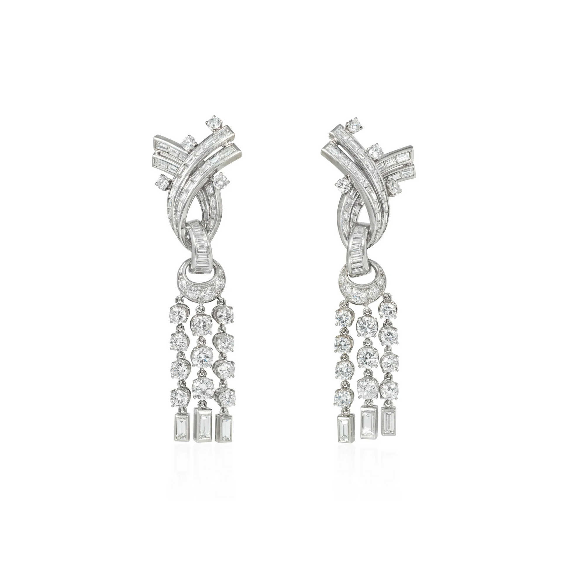 Boucheron Paris Retro Platinum Diamond Tassel Earrings front