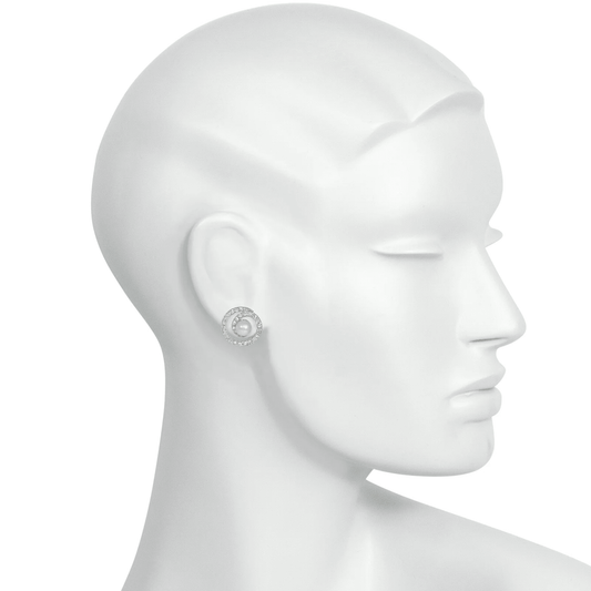 1950s Platinum Diamond & Natural Pearl Earrings on ear