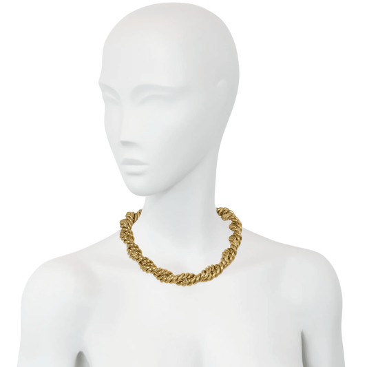 Abel & Zimmerman 1970s 18KT Yellow Gold Rope Necklace on neck