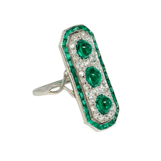 French Belle Epoque Platinum Emerald & Diamond Ring side
