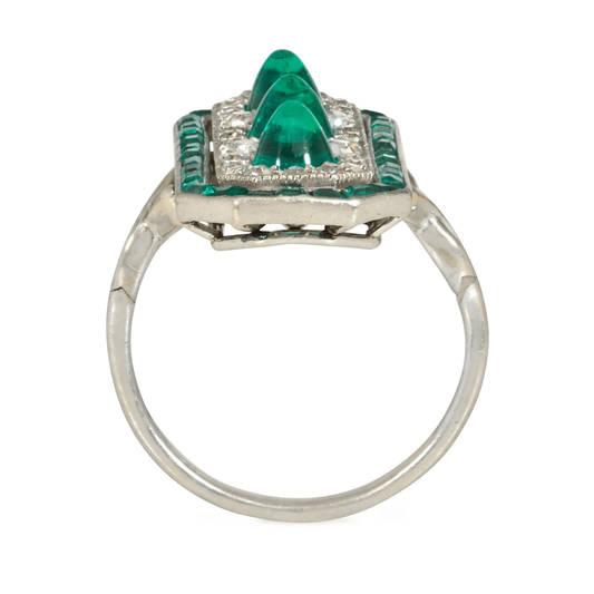 French Belle Epoque Platinum Emerald & Diamond Ring profile