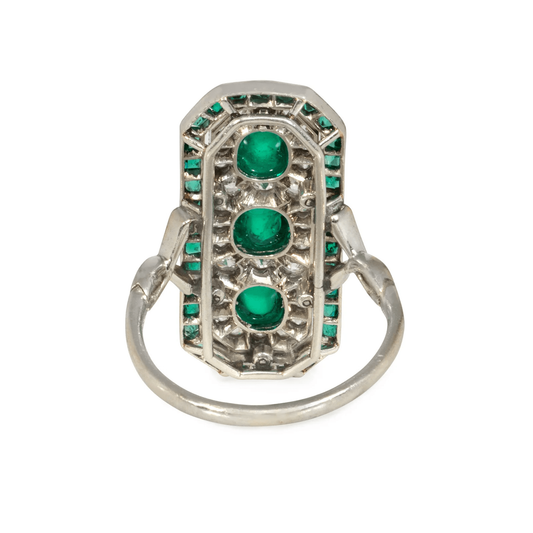 French Belle Epoque Platinum Emerald & Diamond Ring back