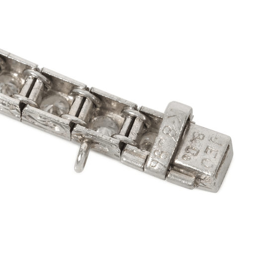 J.E. Caldwell Art Deco Platinum Diamond Bracelet close-up of signature