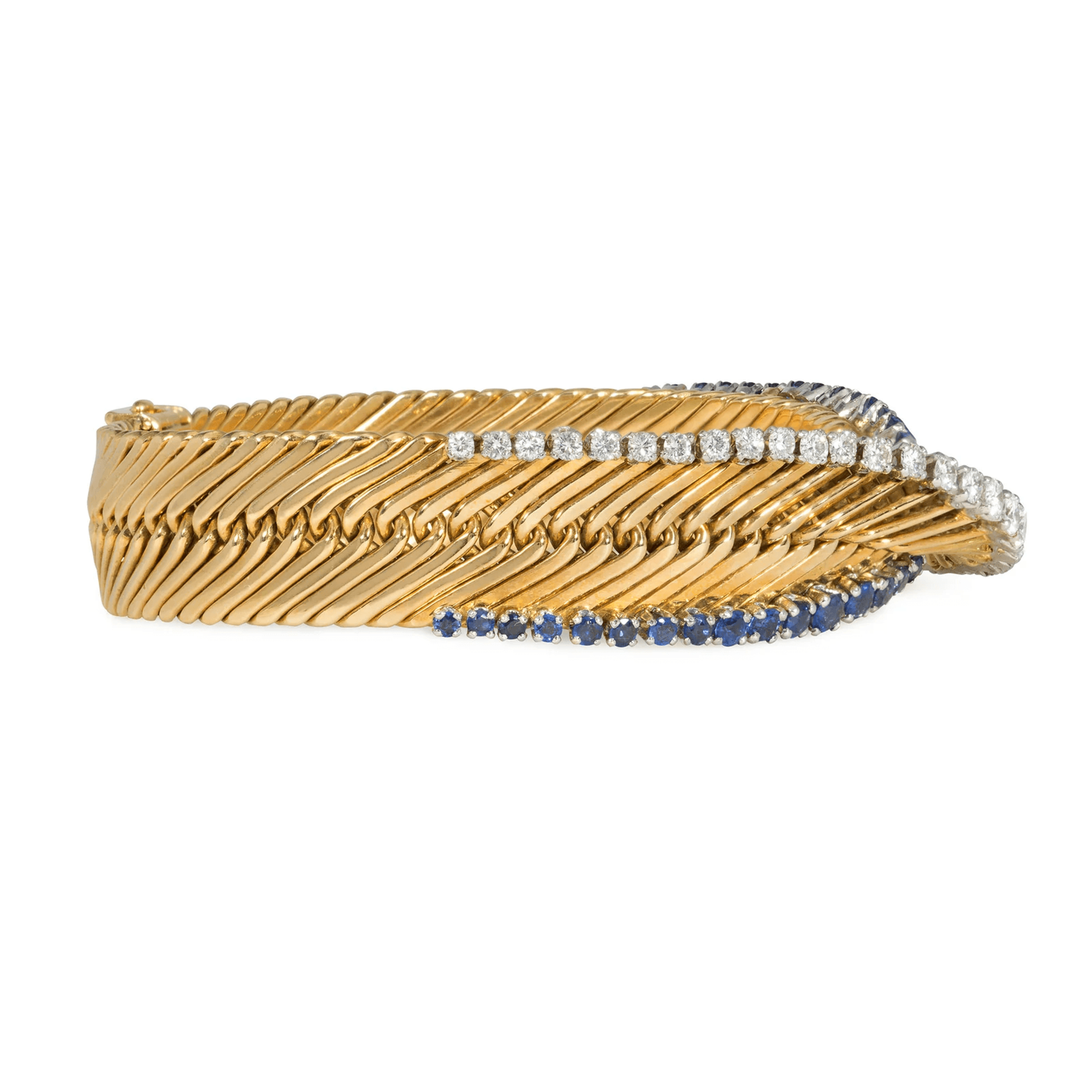 Georges Lenfant French 1950s 18KT Yellow Gold Diamond & Sapphire Bracelet side