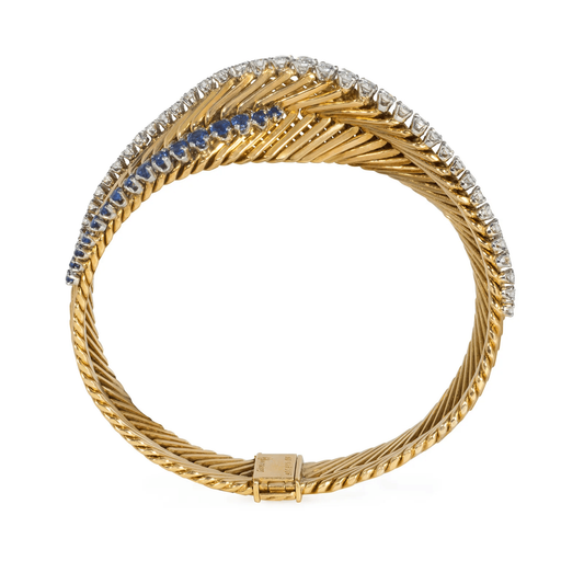 Georges Lenfant French 1950s 18KT Yellow Gold Diamond & Sapphire Bracelet profile