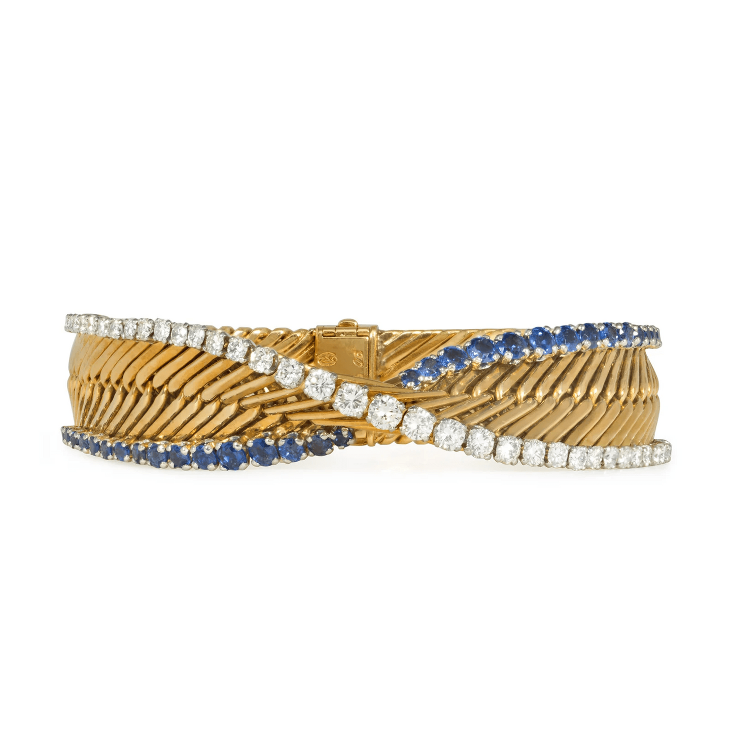 Georges Lenfant French 1950s 18KT Yellow Gold Diamond & Sapphire Bracelet front