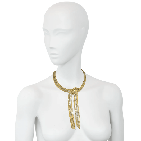 Maison Gerard French 1980s 18KT Yellow & White Gold Rope Necklace on neck