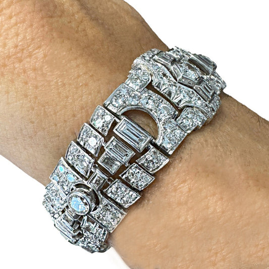 Art Deco Platinum Diamond Bracelet on wrist