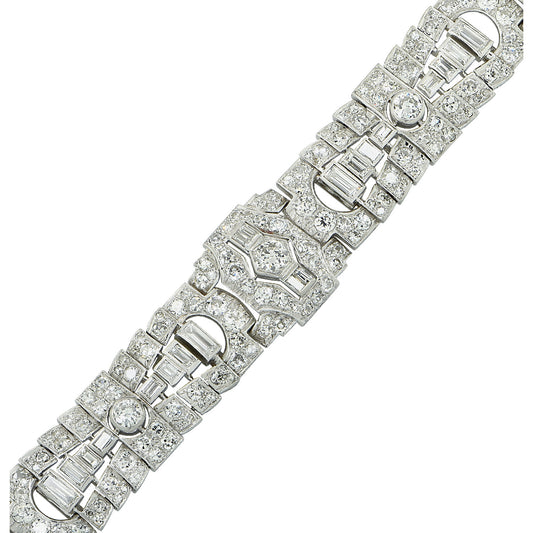 Art Deco Platinum Diamond Bracelet close-up front