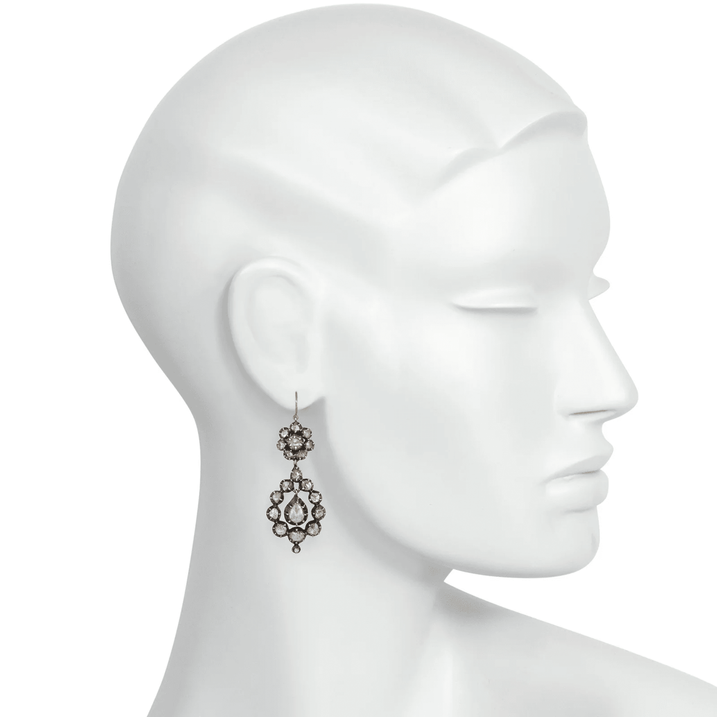 Georgian Silver & 15KT Yellow Gold Diamond Earrings on ear