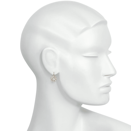 Victorian 14KT Yellow Gold Diamond Earrings on ear