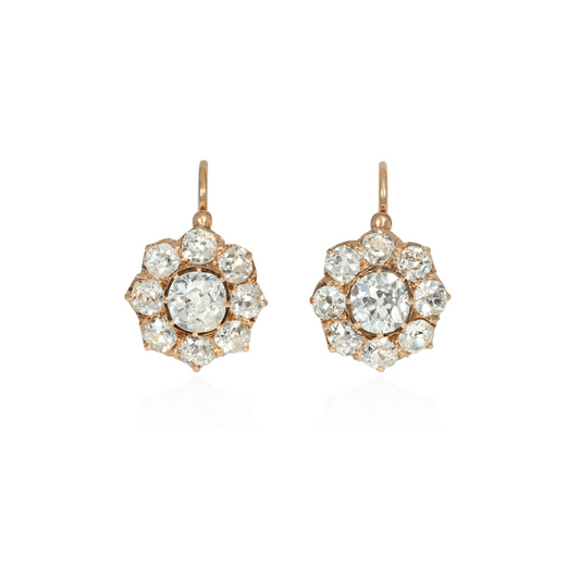 Victorian 14KT Yellow Gold Diamond Earrings front