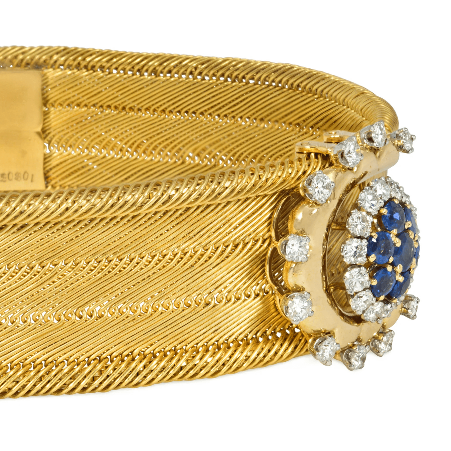 French Retro Platinum & 18KT Yellow Gold Diamond & Sapphire Bracelet side