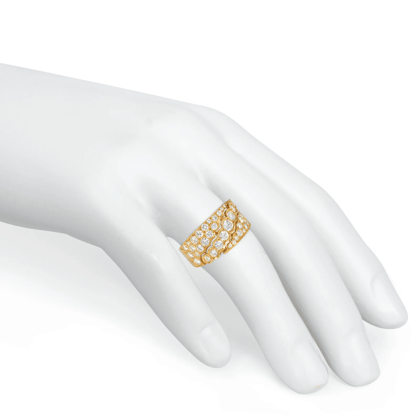 Van Cleef & Arpels French 1980s 18KT Yellow Gold Diamond Ring on finger