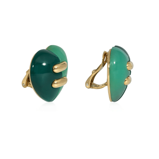 Bulgari 1980s 18KT Yellow Gold Chrysoprase & Jasper Heart Earrings side