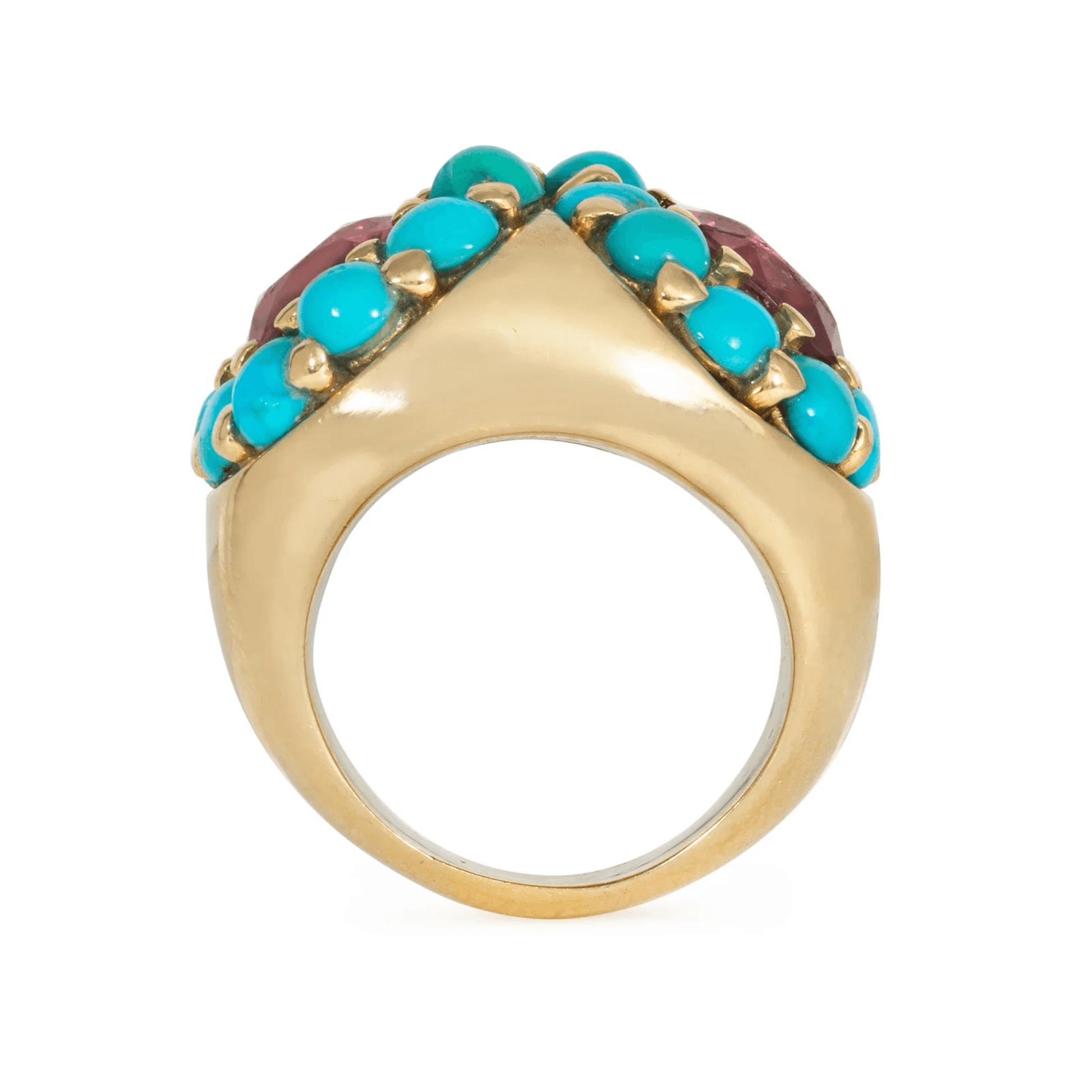 French Retro 18KT Yellow Gold Tourmaline & Turquoise Ring profile