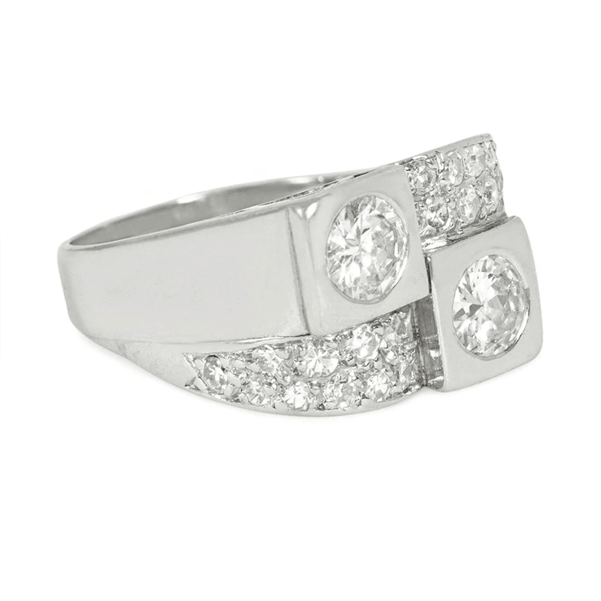 French Art Deco Platinum Diamond Ring side