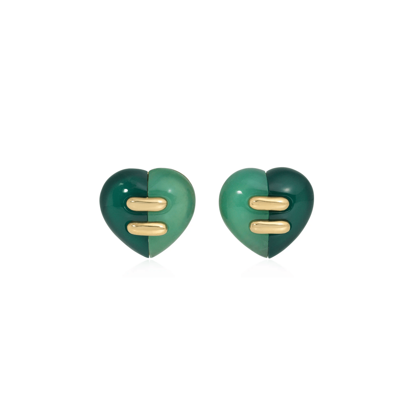 Bulgari 1980s 18KT Yellow Gold Chrysoprase & Jasper Heart Earrings front