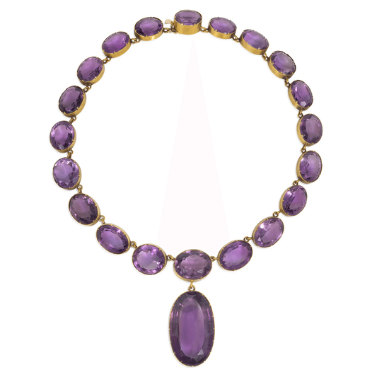 Victorian 15KT Yellow Gold Amethyst Rivière Necklace front