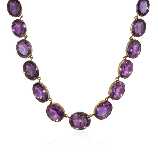 Victorian 15KT Yellow Gold Amethyst Rivière Necklace front