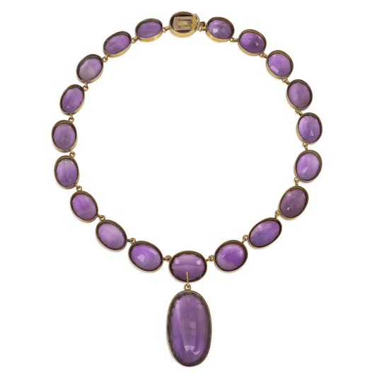 Victorian 15KT Yellow Gold Amethyst Rivière Necklace back