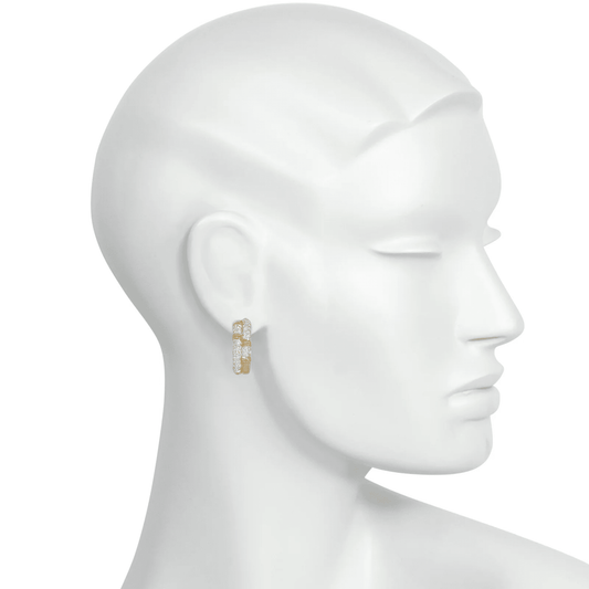 Kutchinsky 1970s 18KT Yellow Gold Diamond Hoop Earrings on ear