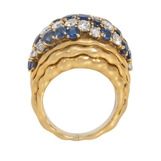 Boucheron Paris 1960s 18KT Yellow Gold Sapphire & Diamond Bombé Ring profile