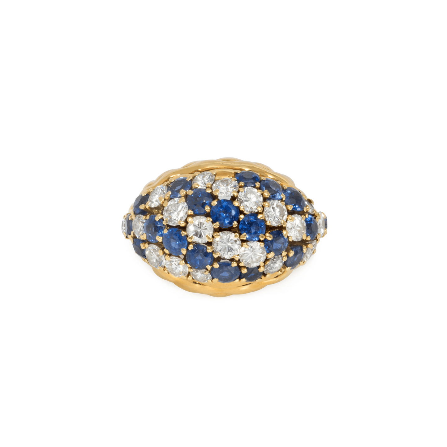 Boucheron Paris 1960s 18KT Yellow Gold Sapphire & Diamond Bombé Ring front