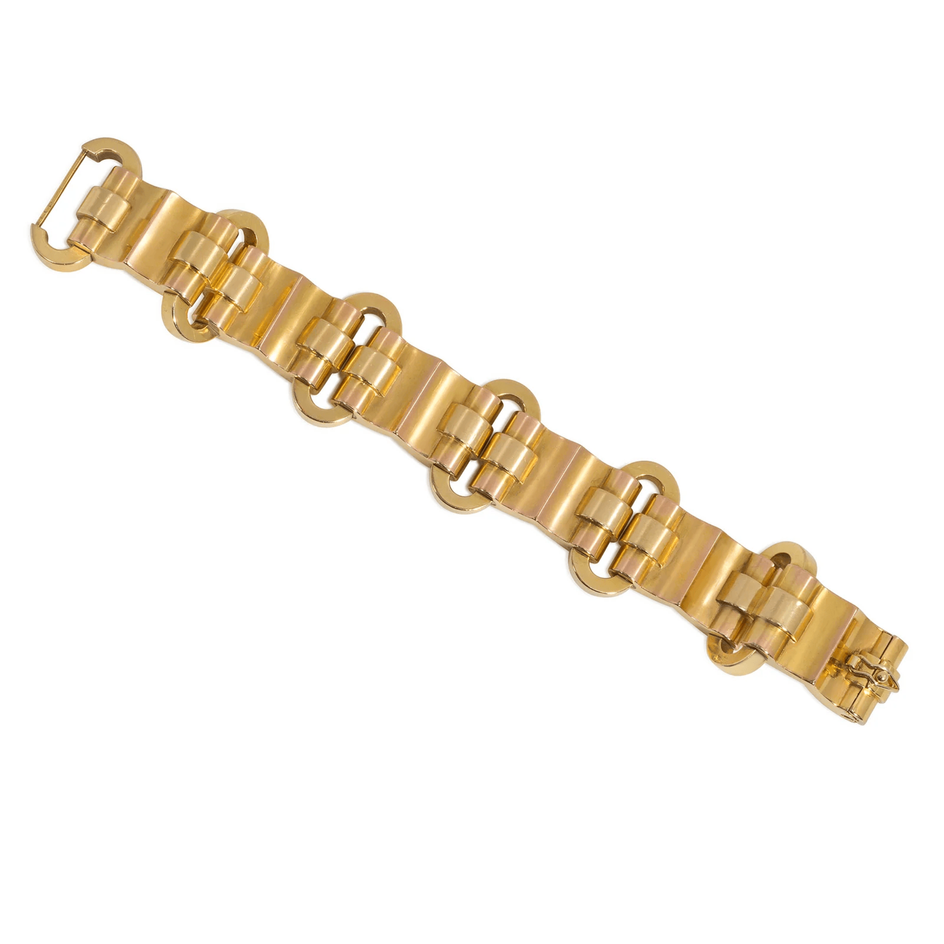 French Retro 18KT Yellow Gold Tank Bracelet front