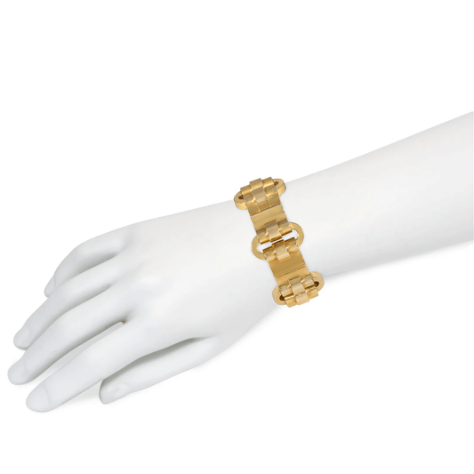 French Retro 18KT Yellow Gold Tank Bracelet on wrist