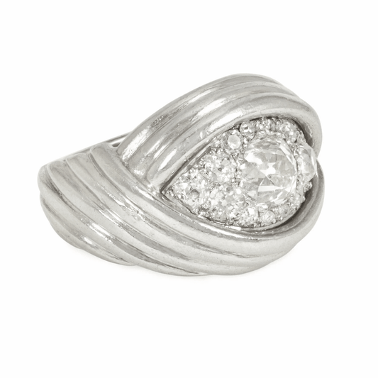 French Art Deco Platinum Diamond Ring side