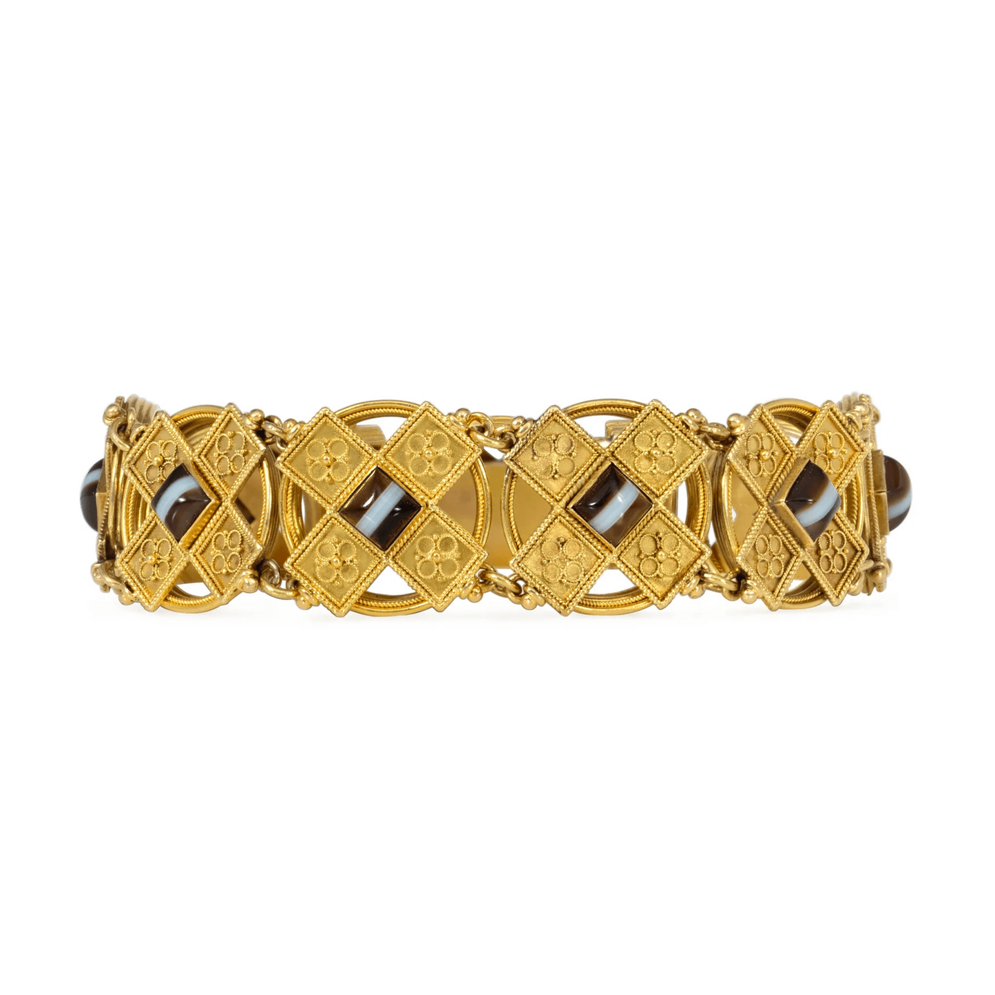 Victorian 18KT Yellow Gold Agate Bracelet front