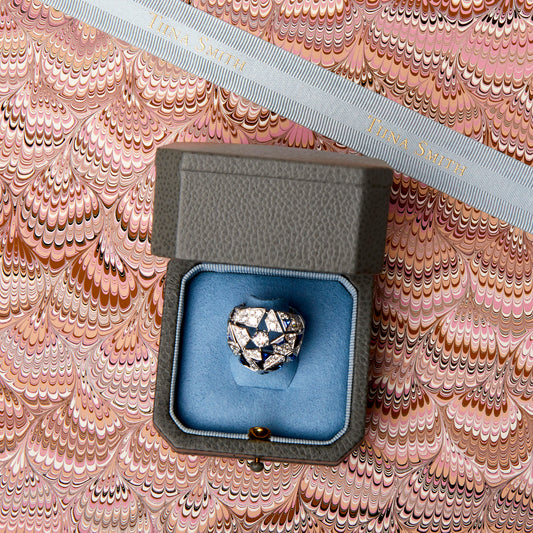 Chanel Post-1980s 18KT White Gold Sapphire & Diamond Muse Ring in ring box