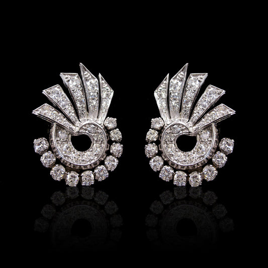 Art Deco Platinum and Diamond Earrings front