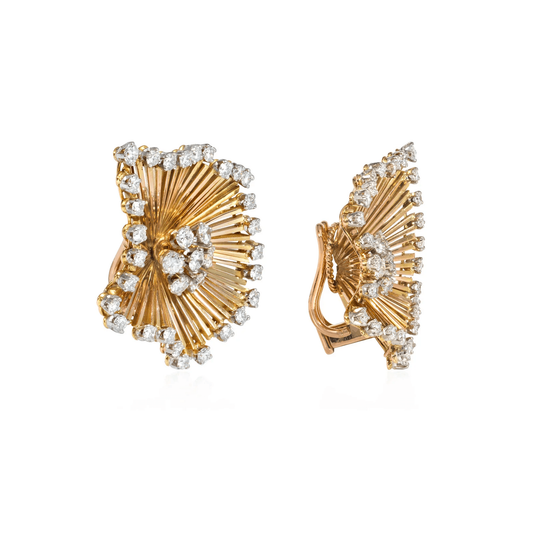French 1950s 18KT Yellow Gold Diamond Earrings side