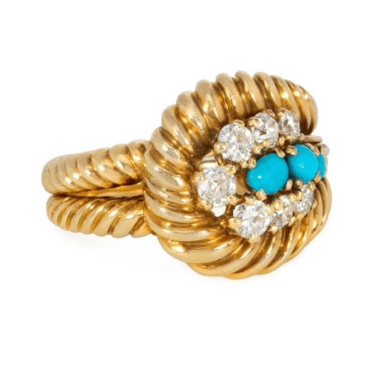 Cartier 1960s 18KT Yellow Gold Diamond & Turquoise Ring side