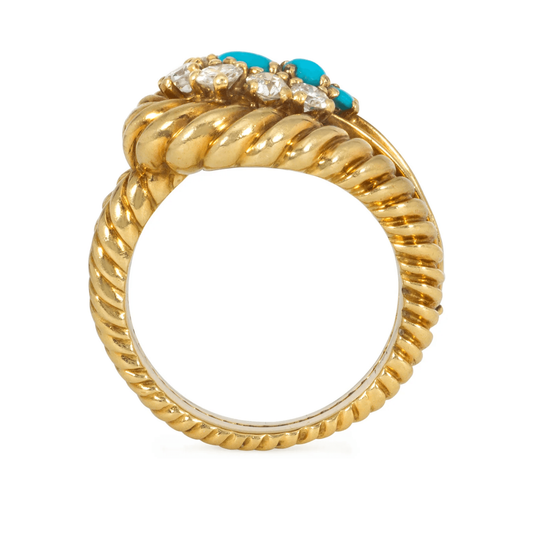 Cartier 1960s 18KT Yellow Gold Diamond & Turquoise Ring profile