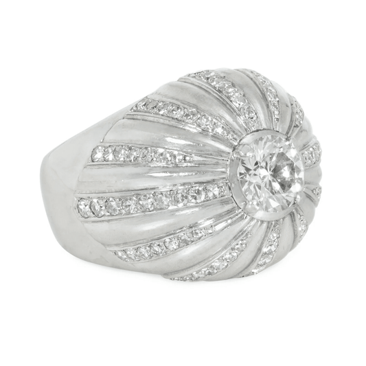 French Art Deco Platinum Diamond Bombé Ring side