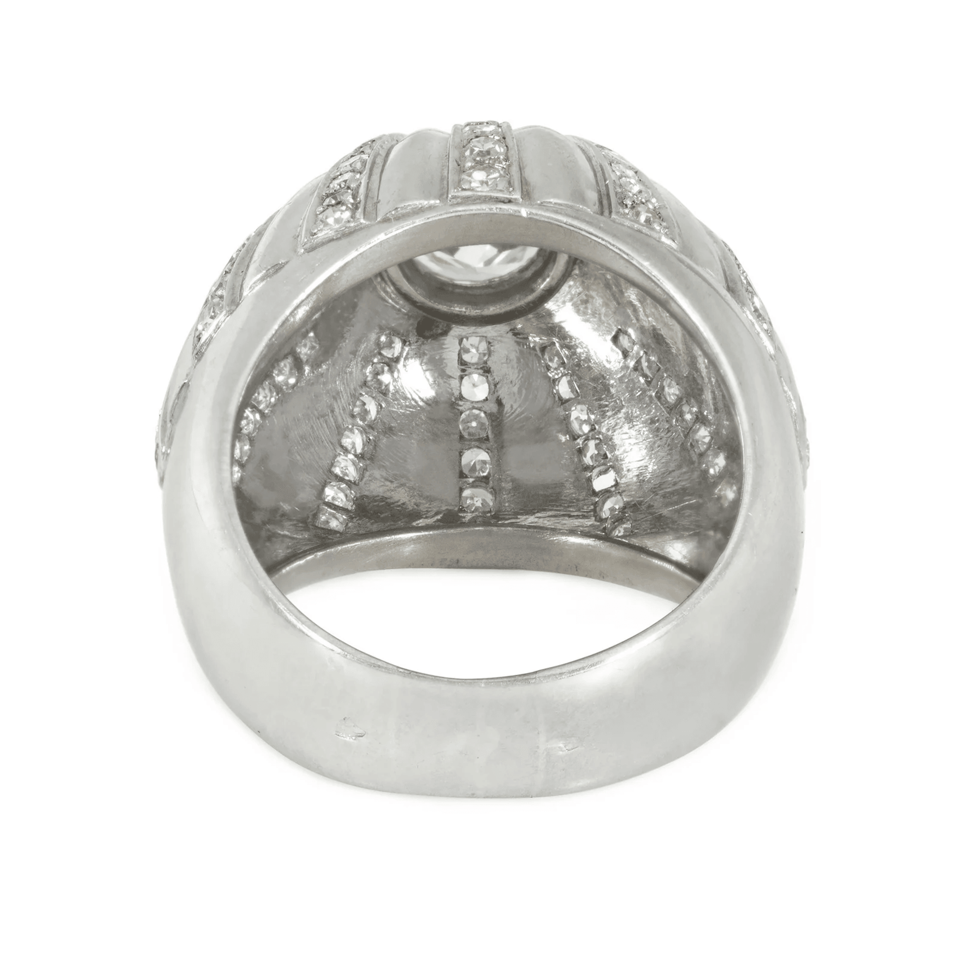 French Art Deco Platinum Diamond Bombé Ring back